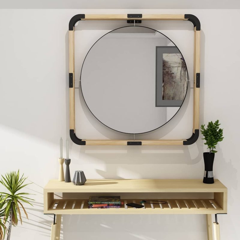 round mirror wood frame